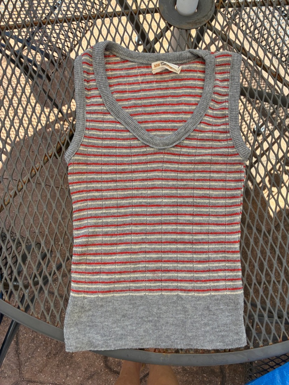 jcpenney Striped V-Neck Ribbed Tank in Gray, Red, Cream